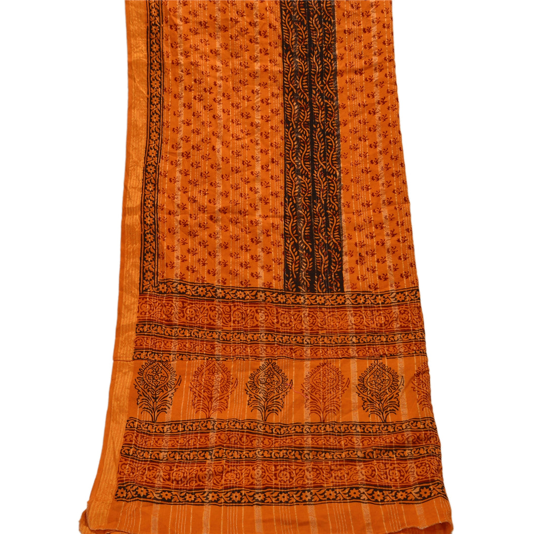 Sanskriti Vintage Dupatta Long Stole Cotton Orange Wrap Shawl Printed Scarves