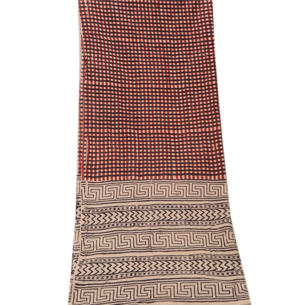 Sanskriti Vintage Dupatta Long Stole Cotton Dark Red Hijab Printed Scarves