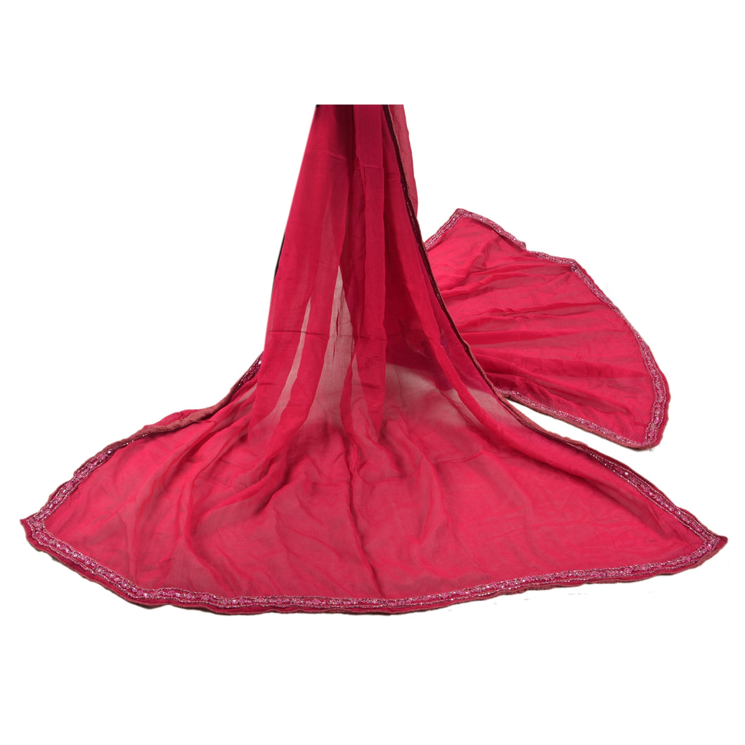 Sanskriti Vintage Dupatta Long Stole Pure Silk Pink Hand Beaded Wrap Veil