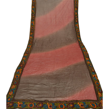 Sanskriti Vintage Dupatta Long Stole OOAK Brown Hijab Hand Embroidered Phulkari Wrap Shawl