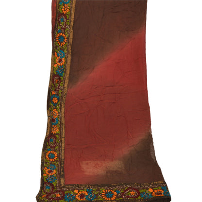 Sanskriti Vintage Dupatta Long Stole OOAK Brown Hijab Hand Embroidered Phulkari Wrap Shawl