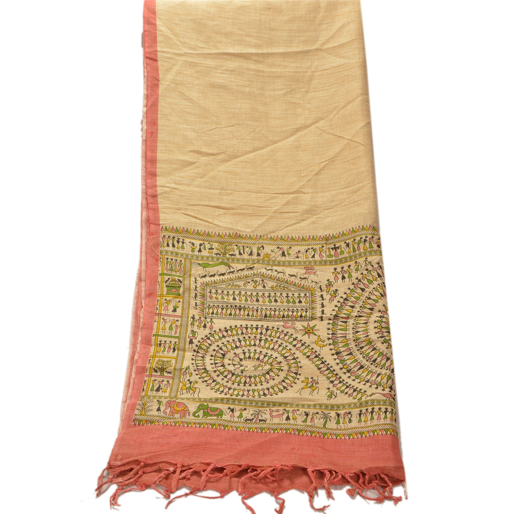 Dupatta Long Stole Cotton Cream Veil Warli Printed Scarves