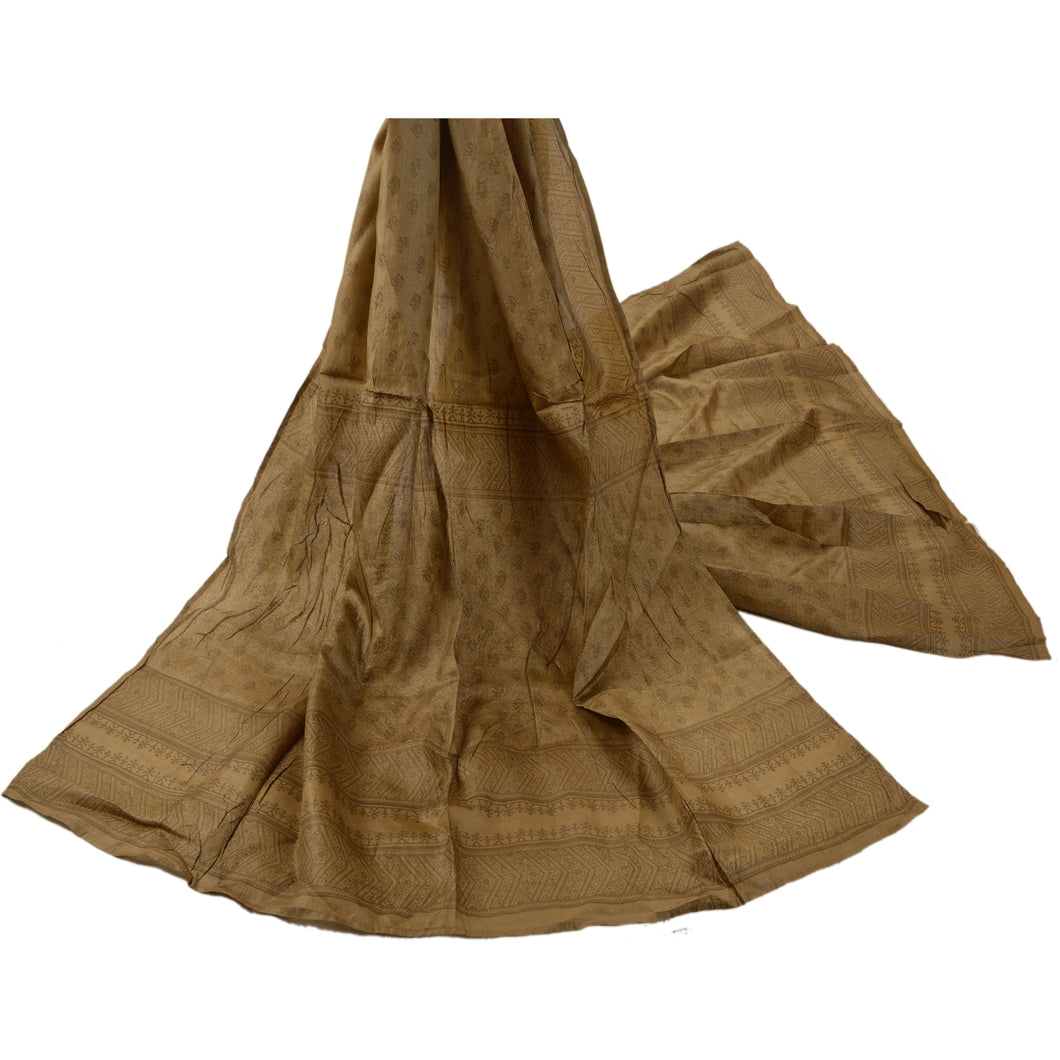 Dupatta Long Stole 100% Pure Silk Brown Veil Printed Scarves