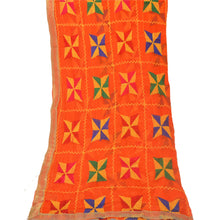 Load image into Gallery viewer, Vintage Dupatta Long Stole OOAK Orange Embroidered Hijab Bagh Phulkari Shawl
