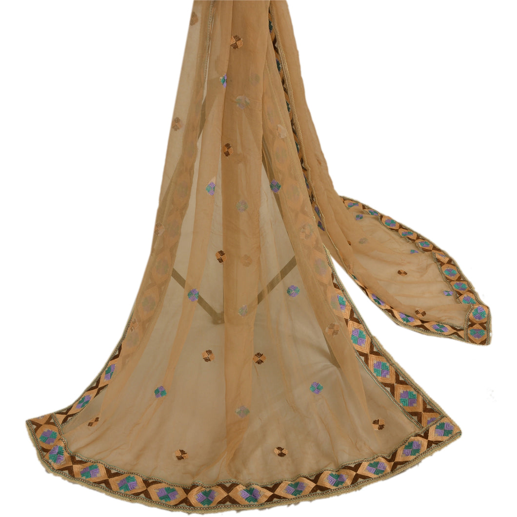 Vintage Dupatta Long Stole OOAK Brown Hijab Hand Embroidered Phulkari Wrap Shawl