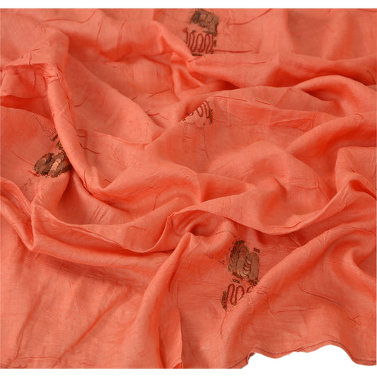 Sanskriti Vintage Dupatta Long Stole Pure Silk Peach Shawl Hand Beaded Scarves