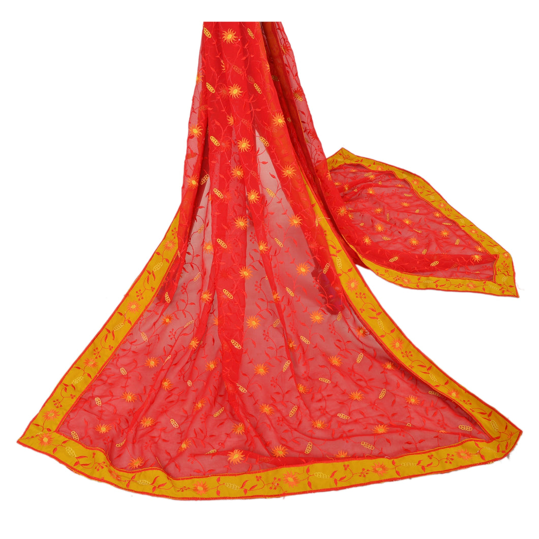 Dupatta Long Stole Georgette Red Shawl Embroidered Scarves