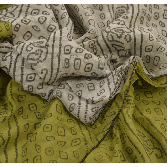 Sanskriti Vintage Dupatta Lange Stole Chiffon Silke Grønne Bløde Trykte Tørklæder