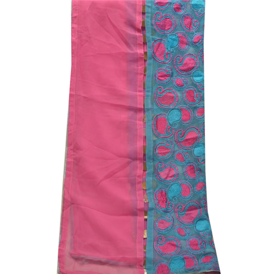 Sanskriti Vintage Dupatta Long Stole Georgette Pink Hijab Embroidered Wrap Scarves
