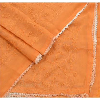 Sanskriti Vintage Dupatta Long Stole Georgette Orange Hijab Hand Embroidered Shawl