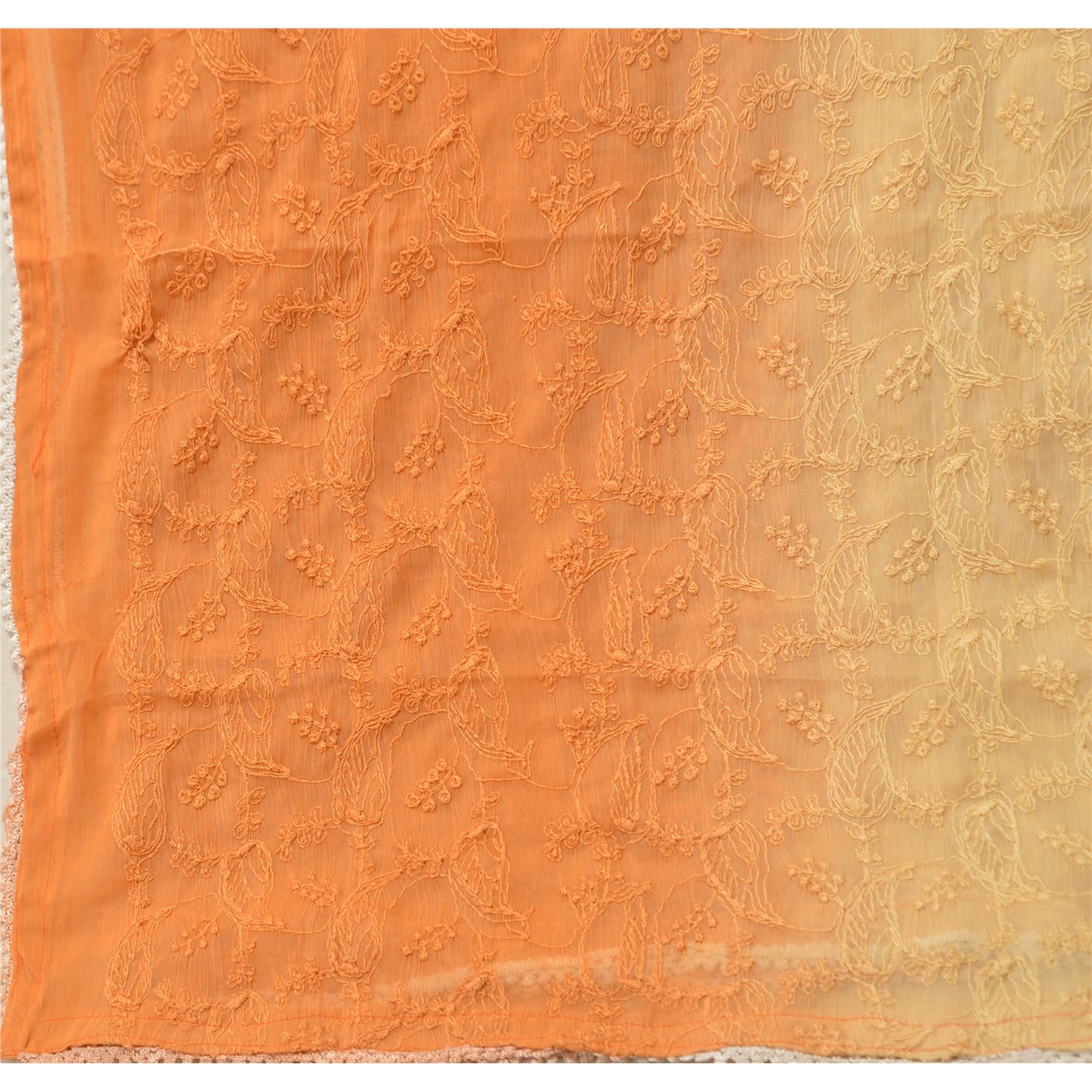 Sanskriti Vintage Dupatta Long Stole Georgette Orange Hijab Hand Embroidered Shawl