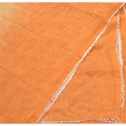 Sanskriti Vintage Dupatta Long Stole Georgette Orange Hijab Hand Embroidered Shawl
