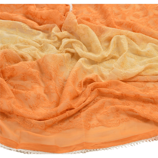 Sanskriti Vintage Dupatta Long Stole Georgette Orange Hijab Hand Embroidered Shawl