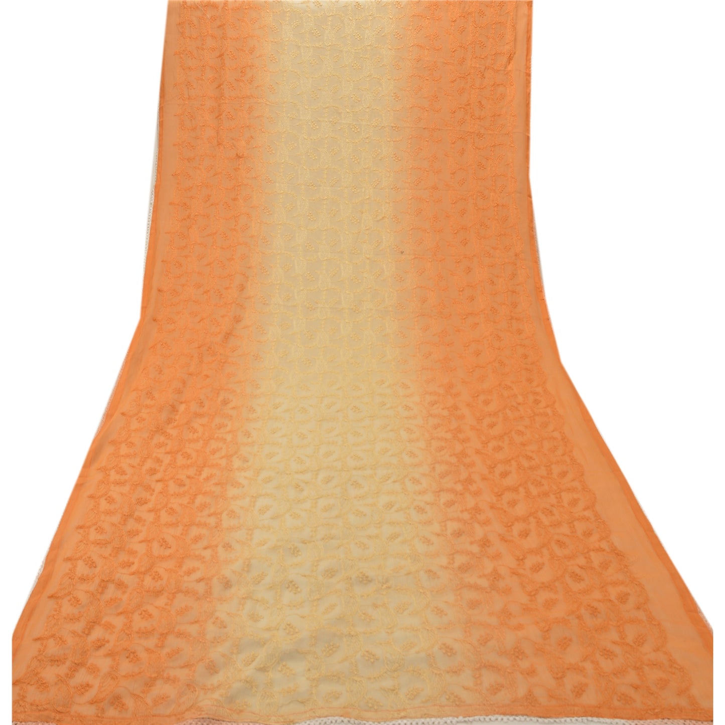 Sanskriti Vintage Dupatta Long Stole Georgette Orange Hijab Hand Embroidered Shawl