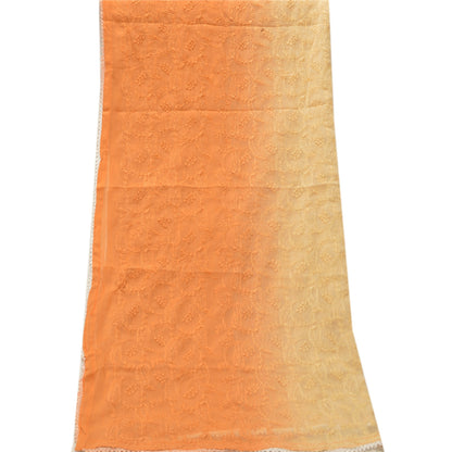 Sanskriti Vintage Dupatta Long Stole Georgette Orange Hijab Hand Embroidered Shawl