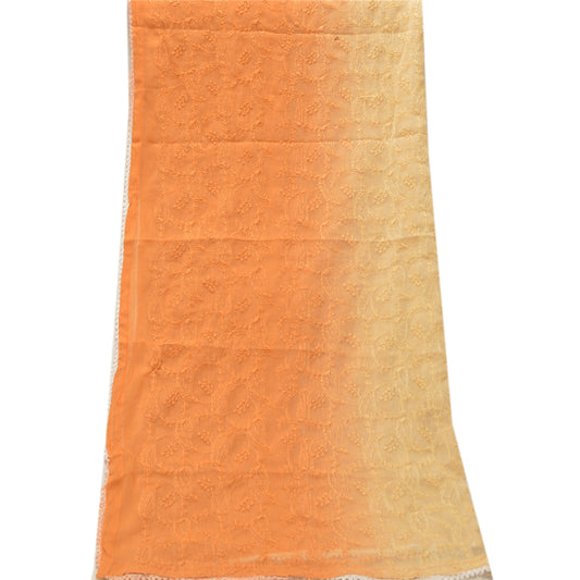 Sanskriti Vintage Dupatta Long Stole Georgette Orange Hijab Hand Embroidered Shawl