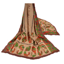 Load image into Gallery viewer, Vintage Dupatta Long Stole Cotton Brown Hijab Hand Embroidered Painted Shawl
