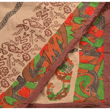 Load image into Gallery viewer, Vintage Dupatta Long Stole Cotton Brown Hijab Hand Embroidered Painted Shawl
