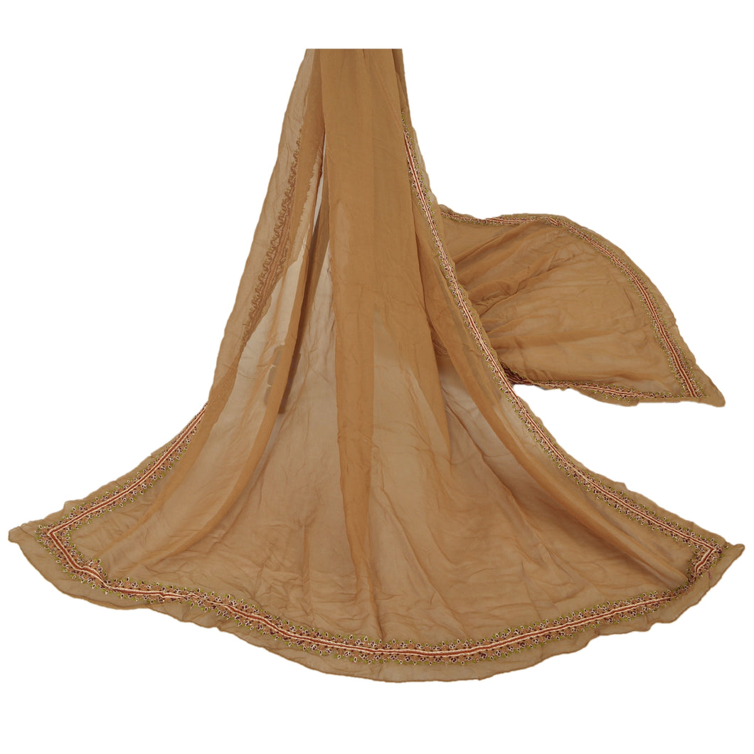 Dupatta Long Stole Georgette Brown Shawl Hand Beaded Scarves
