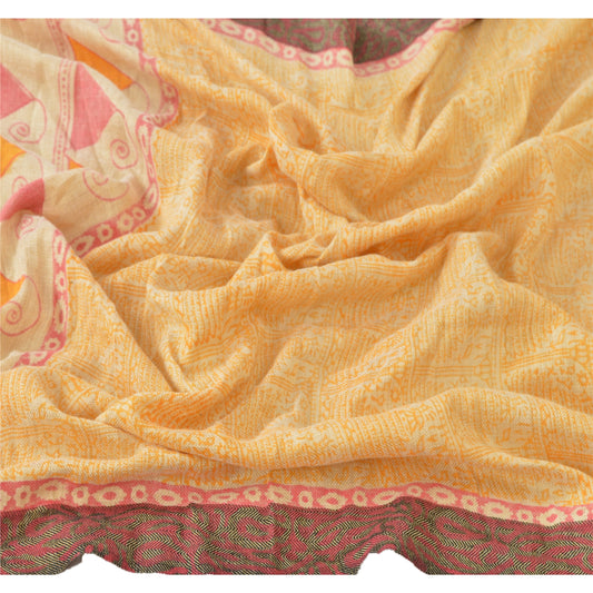 Sanskriti Vintage Dupatta Long Stole Cotton Shawl Cream Hijab Printed Wrap Scarves