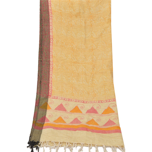 Sanskriti Vintage Dupatta Long Stole Cotton Shawl Cream Hijab Printed Wrap Scarves