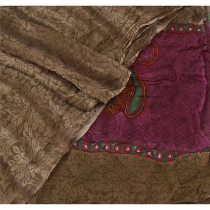 Sanskriti Vintage Dupatta Long Stole Georgette Brown Shawl Hand Beaded Scarves