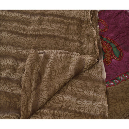 Sanskriti Vintage Dupatta Long Stole Georgette Brown Shawl Hand Beaded Scarves