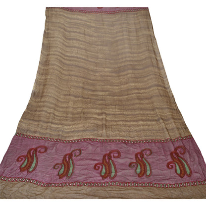 Sanskriti Vintage Dupatta Long Stole Georgette Brown Shawl Hand Beaded Scarves