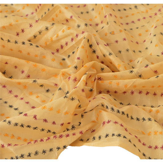 Sanskriti Vintage Dupatta Long Stole Art Silk Cream Hijab Hand Embroidered Wrap Scarves