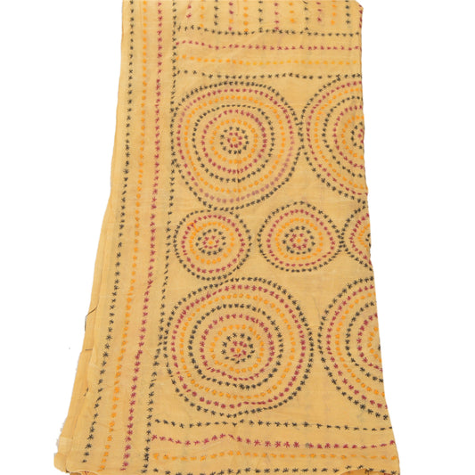 Sanskriti Vintage Dupatta Long Stole Art Silk Cream Hijab Hand Embroidered Wrap Scarves