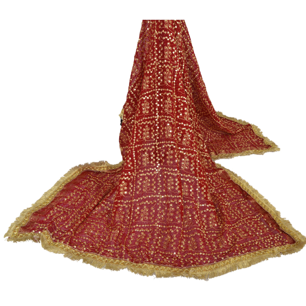 Dupatta Long Stole Georgette Red Hand Beaded Wrap Veil