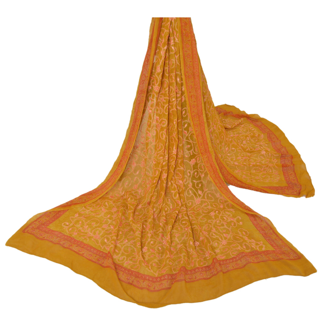 Dupatta Long Stole Georgette Mustard Shawl Embroidered Scarves