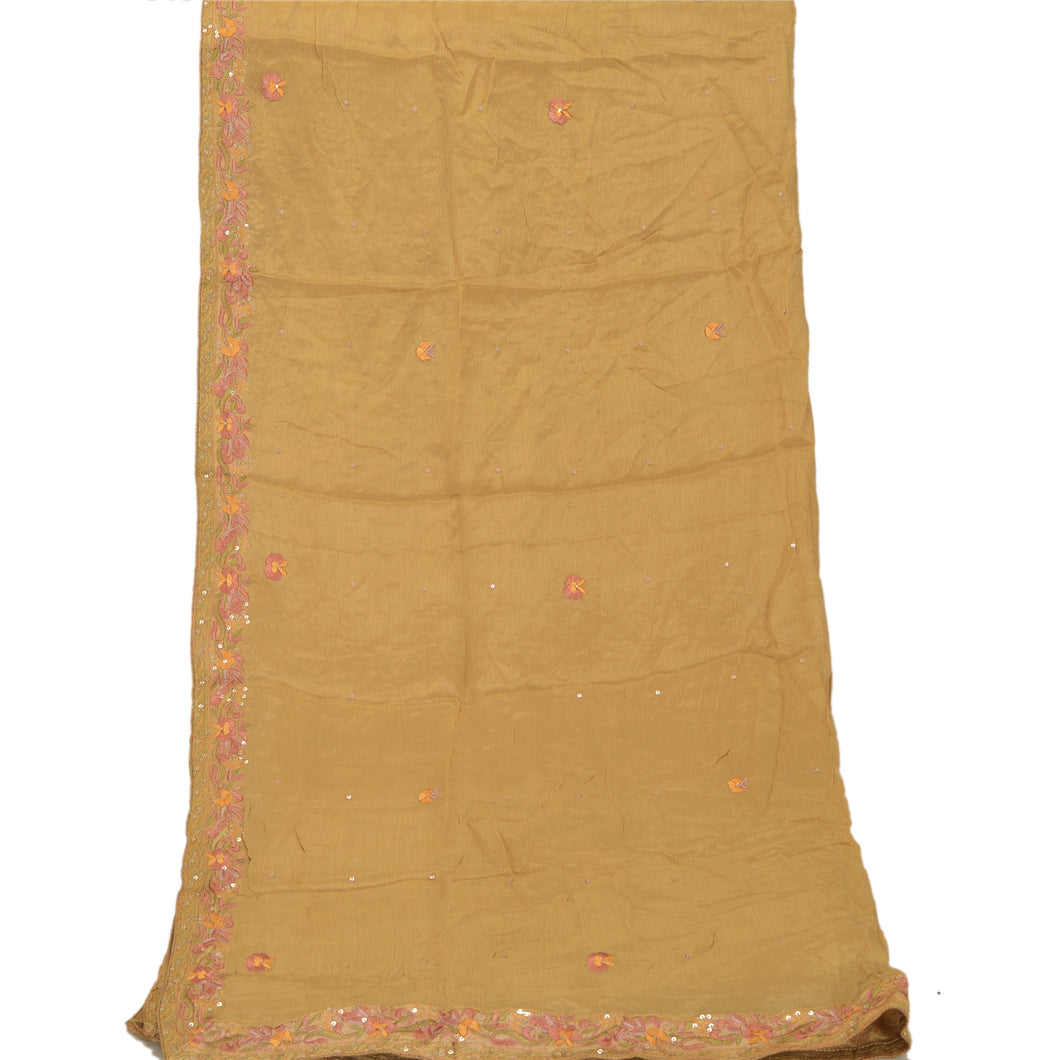 Dupatta Long Stole Pure Silk Brown Shawl Embroidered Scarves