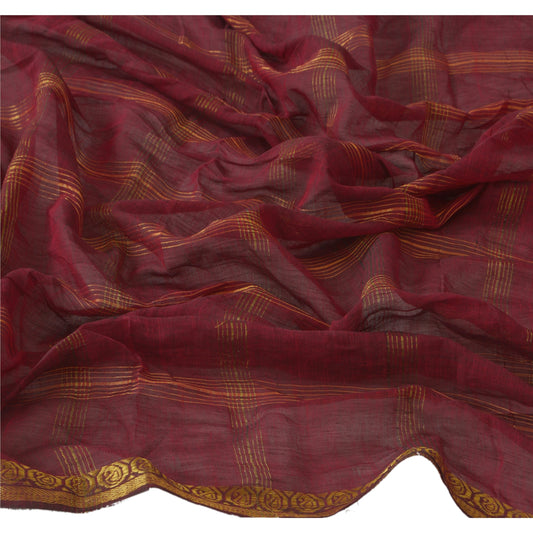 Sanskriti Vintage Dupatta Long Stole Pure Silk Dark Red Hand Beaded Woven Veil