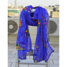 Load image into Gallery viewer, Sanskriti Vintage Dupatta Long Stole Ooak Blue Embroidered Hijab Bagh Phulkari
