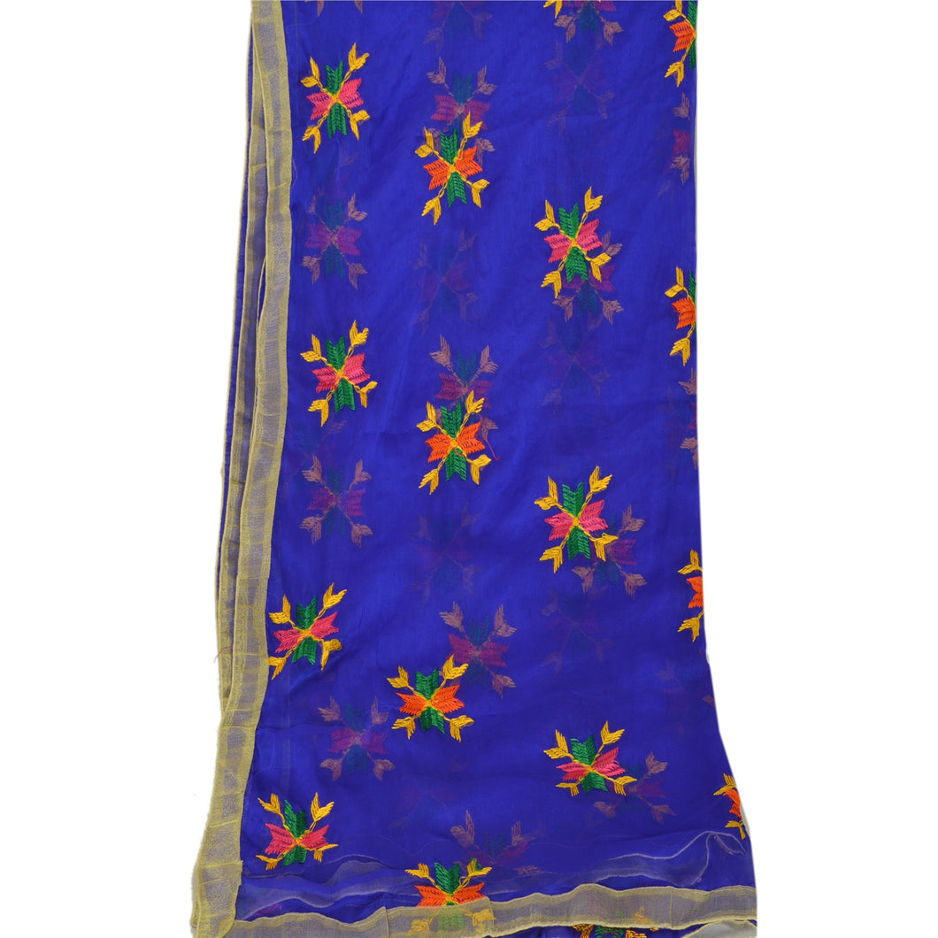 Sanskriti Vintage Dupatta Long Stole Ooak Blue Embroidered Hijab Bagh Phulkari