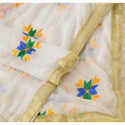 Sanskriti Vintage Dupatta Long Stole Ooak White Embroidered Bagh Phulkari Veil