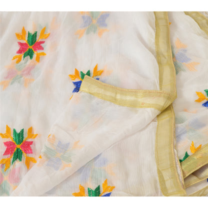 Sanskriti Vintage Dupatta Long Stole Ooak White Embroidered Bagh Phulkari Veil