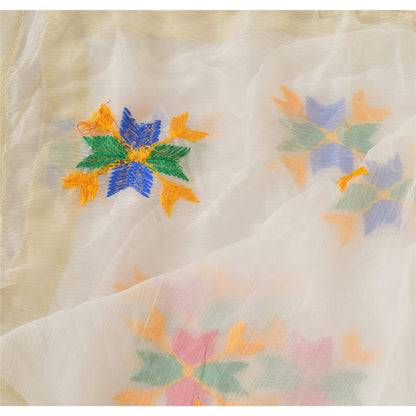 Sanskriti Vintage Dupatta Long Stole Ooak White Embroidered Bagh Phulkari Veil