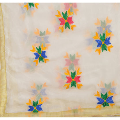 Sanskriti Vintage Dupatta Long Stole Ooak White Embroidered Bagh Phulkari Veil