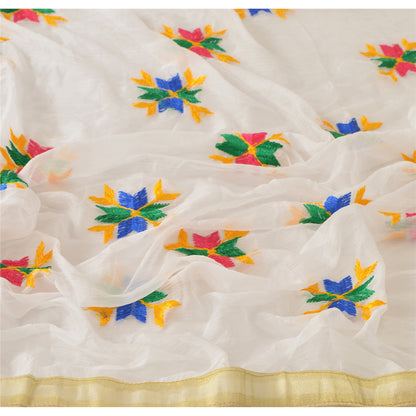 Sanskriti Vintage Dupatta Long Stole Ooak White Embroidered Bagh Phulkari Veil