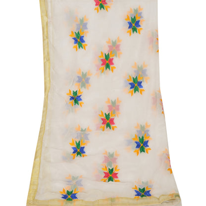 Sanskriti Vintage Dupatta Long Stole Ooak White Embroidered Bagh Phulkari Veil