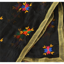 Load image into Gallery viewer, Sanskriti New Vintage Dupatta Long Stole OOAK Black Embroidered Bagh Phulkari
