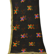 Load image into Gallery viewer, Sanskriti New Vintage Dupatta Long Stole OOAK Black Embroidered Bagh Phulkari
