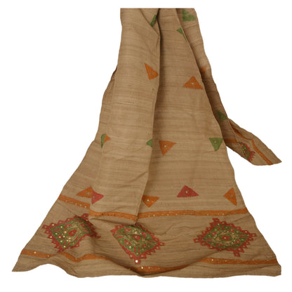 Sanskriti Vintage Dupatta Long Stole Handloom Brown Hand Beaded Painted Shawl