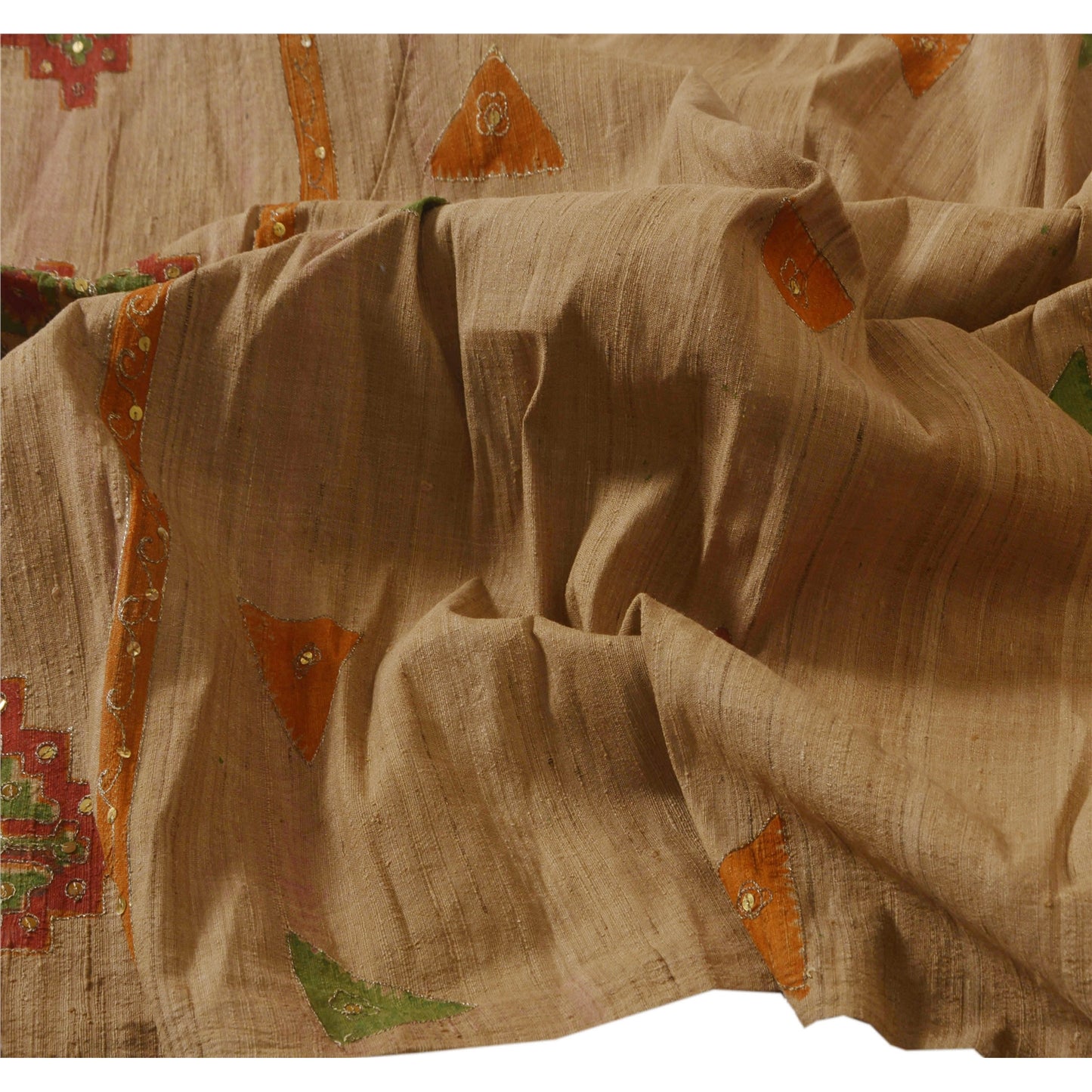 Sanskriti Vintage Dupatta Long Stole Handloom Brown Hand Beaded Painted Shawl