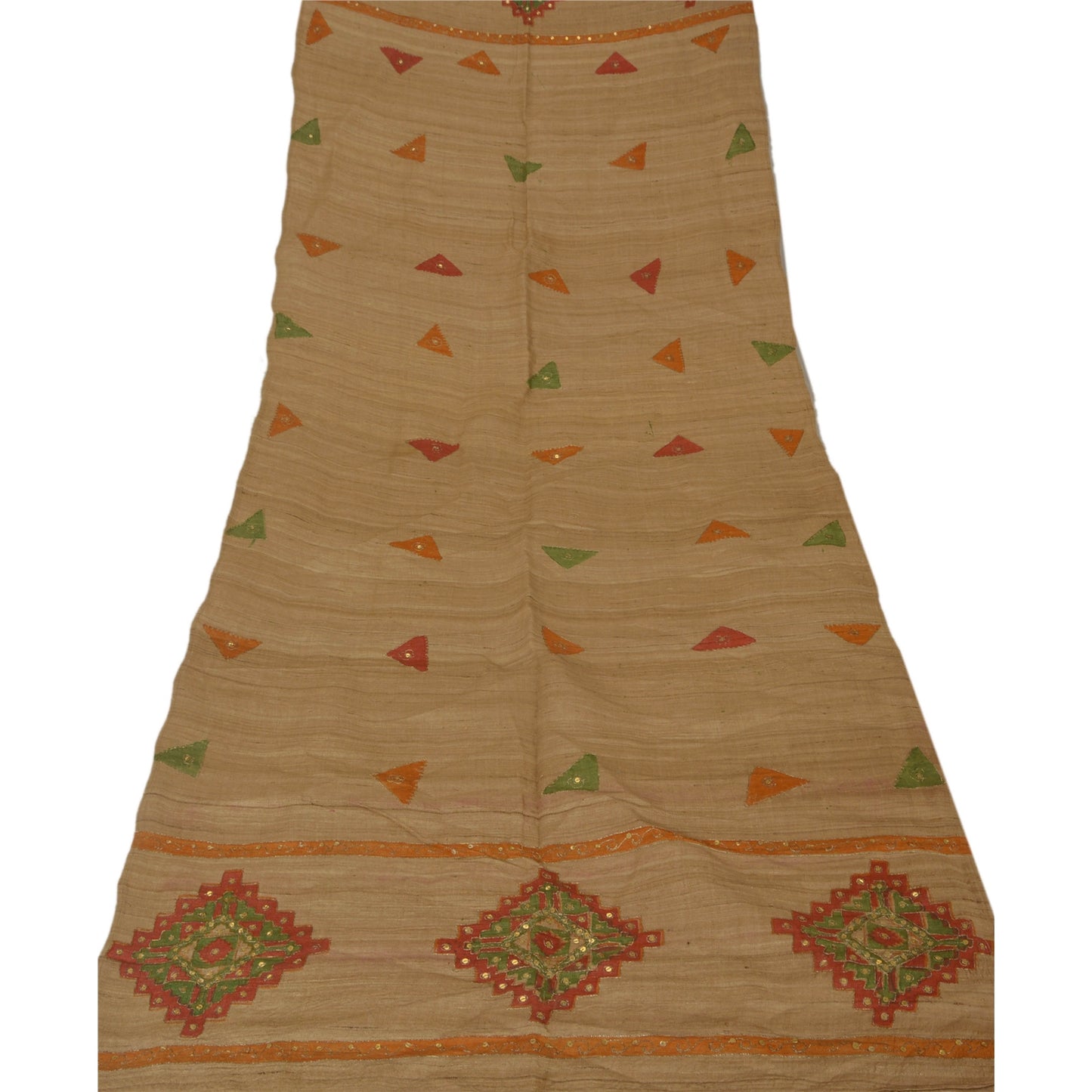 Sanskriti Vintage Dupatta Long Stole Handloom Brown Hand Beaded Painted Shawl