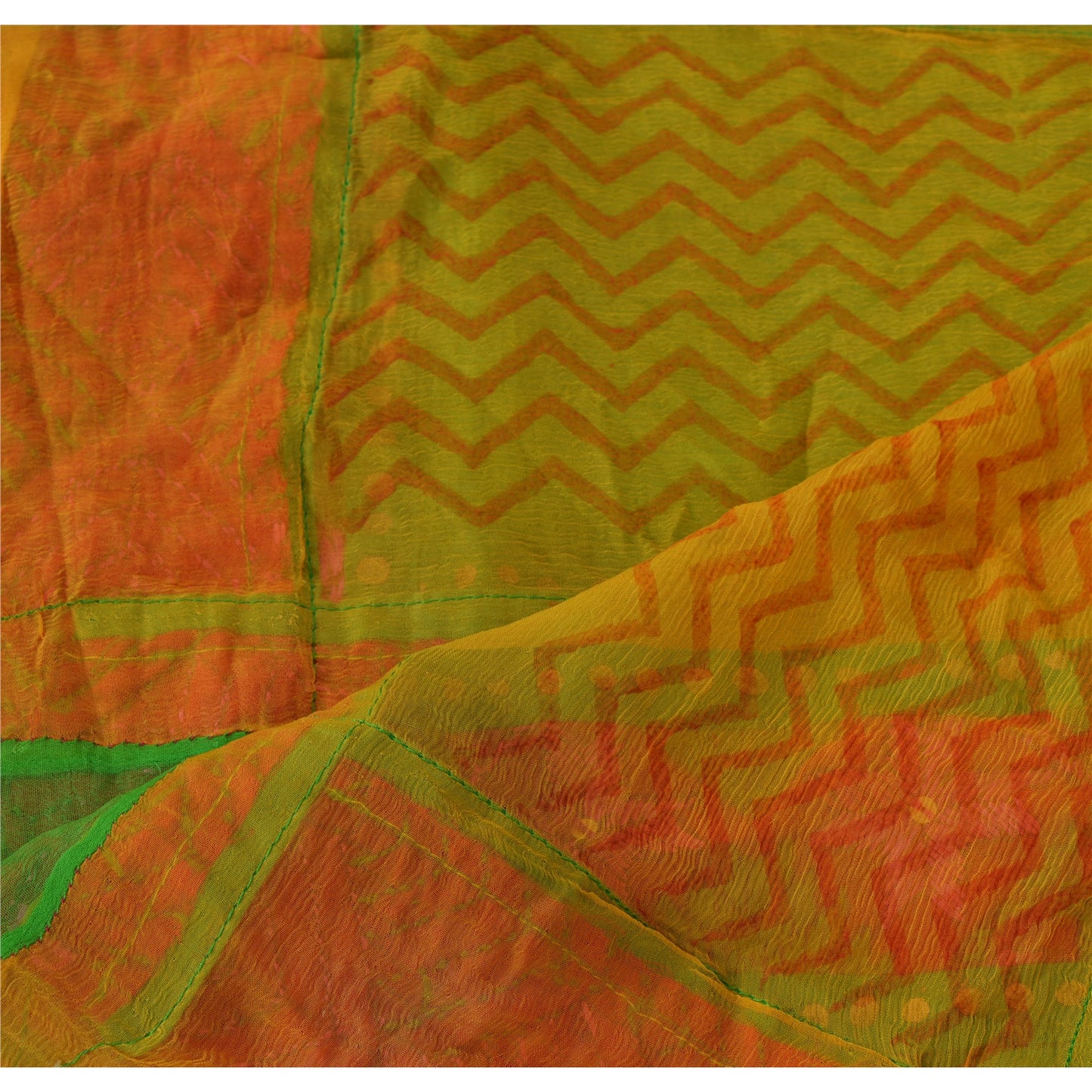 Sanskriti Vintage Dupatta Long Stole Ooak Green Embroidered Bagh Phulkari Shawl