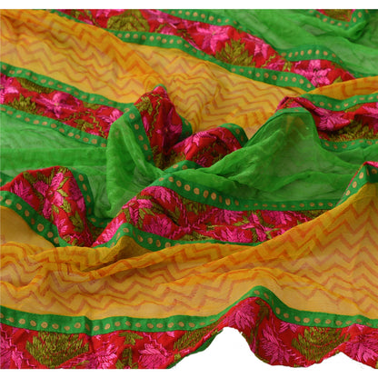 Sanskriti Vintage Dupatta Long Stole Ooak Green Embroidered Bagh Phulkari Shawl