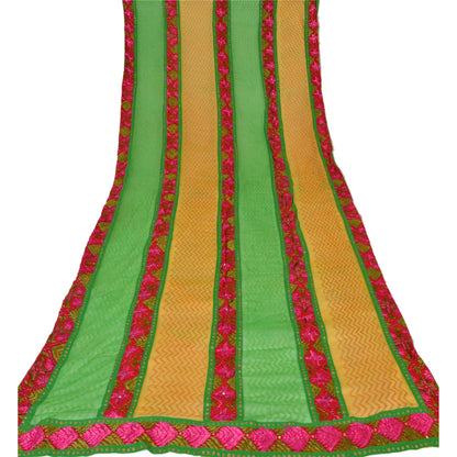 Sanskriti Vintage Dupatta Long Stole Ooak Green Embroidered Bagh Phulkari Shawl